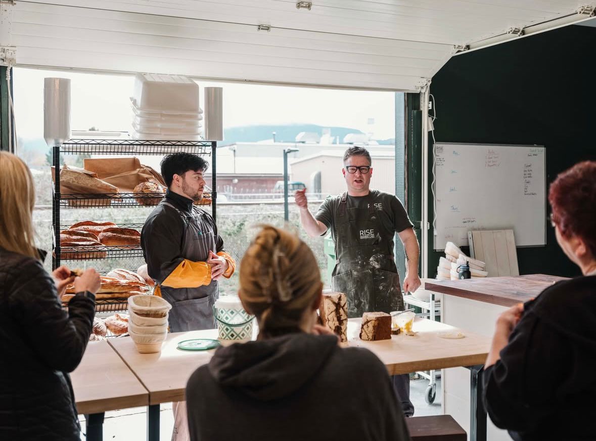 Student learning baking in person class
